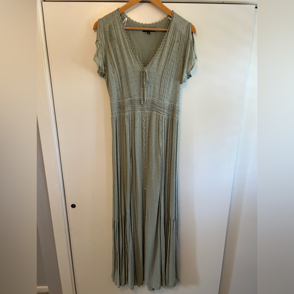 Lulu’s Completely In Love Sage Green Swiss Dot - Medium